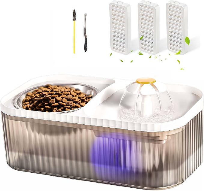 Marchul Cat Water Fountain and Stainless Steel Food Bowl, 100oz/3L Super Quiet by Marchul