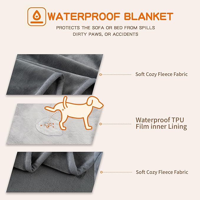 Waterproof Dog Blankets Dark Grey Pet Blanket 60"x80", Soft Fluffy Sofa Car Bed - Image 3