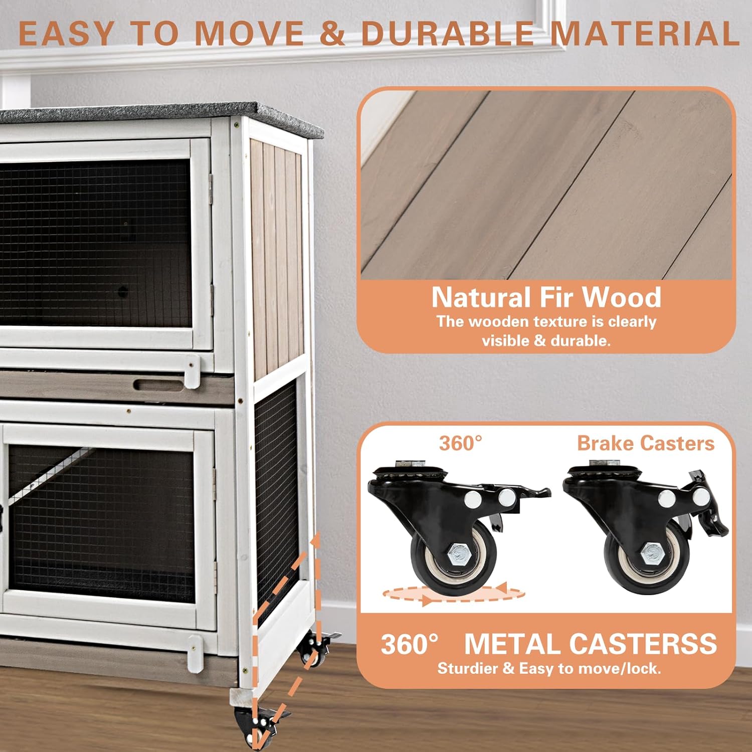 Gowoodhut 36" 2-Story Rabbit Hutch with 4 Wheels, Grey - GlobalHabitat Supply