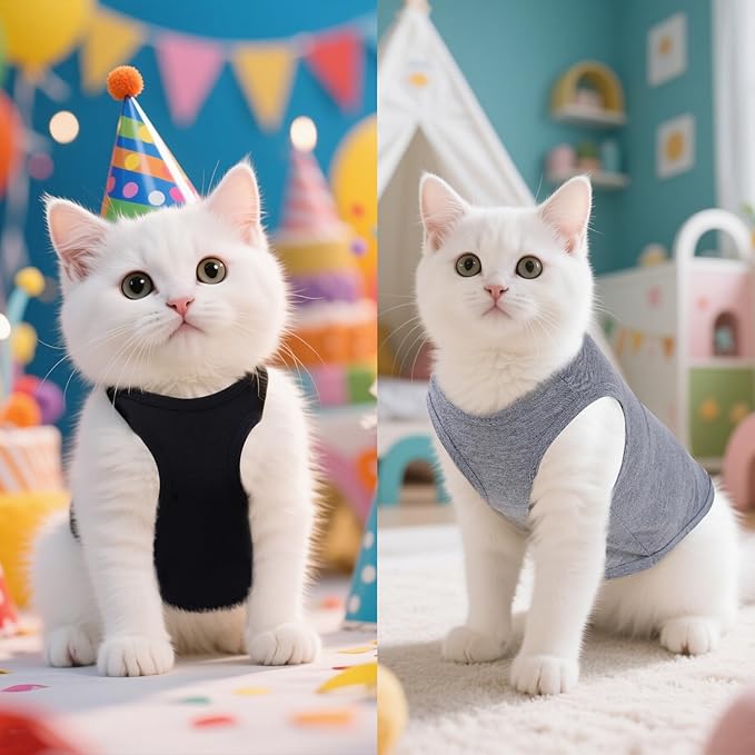 3 Pcs Cat Shirts Solid Color Dog Clothes Summer Sleeveless Stripe Pet T Shirts - Image 5
