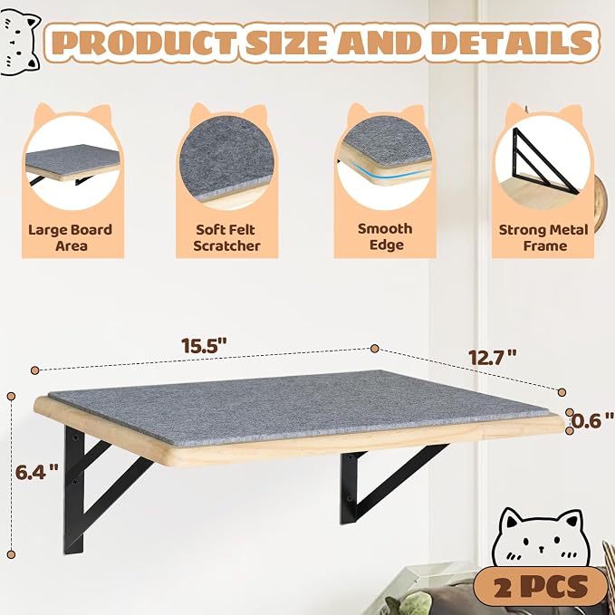 Burlywood Cat Furniture Indoor Set of 2: Wood Shelves - Image 7