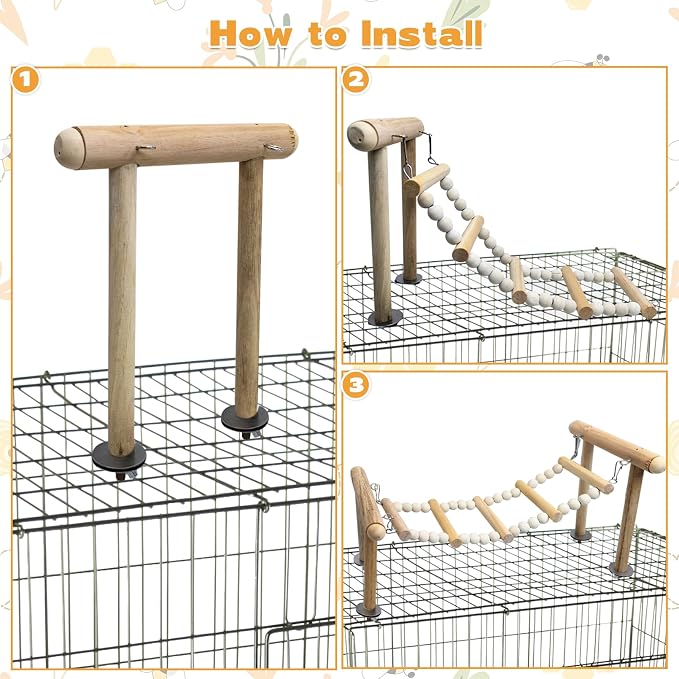 PINVNBY 3PCS Bird Ladder Bridge, Natural Wood Climbing Ladders Flexible Parrot - Image 5