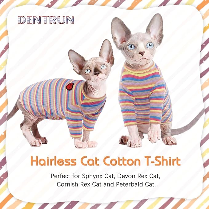 DENTRUN Hairless Cats Shirt Breathable Cat Daily Wear Clothes Stripe Vest - Image 6