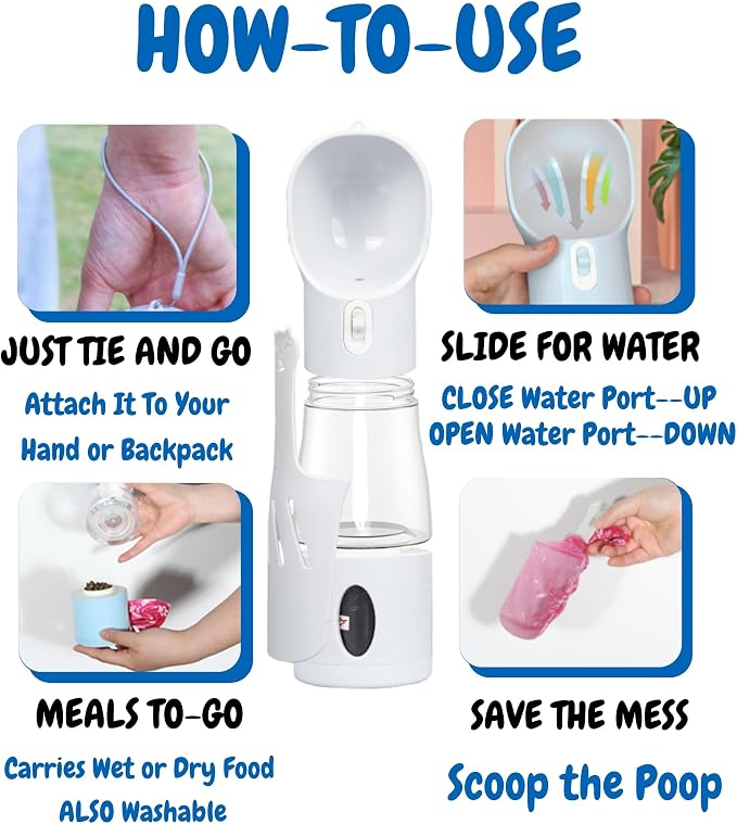 All-in-One Portable Dog Water Bottle, Food Dispenser, Poop Bag Dispenser - Image 4