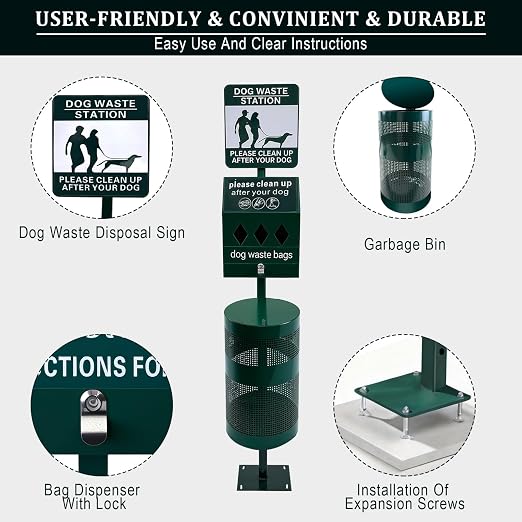 Dog Waste Station, 12 Gallons Pet Waste Bin, Outdoor Dog Waste Disposal System - Image 5