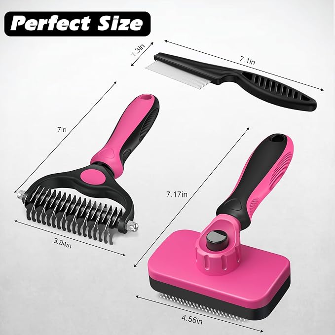 3PCS Self Cleaning Slicker Brush & Pet Grooming Rake & Flea Comb - Image 7