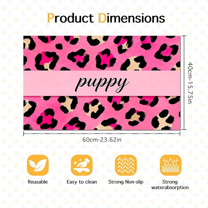 Puppy Feeding Mat 24x16 inch Hot Pink Leopard Print Pet Bowl Placemat Non Slip - Image 6