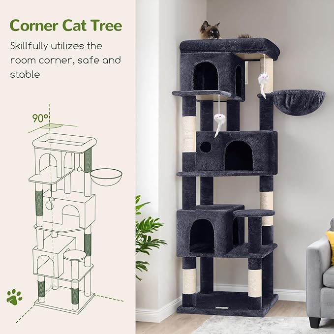 Globlazer Corner Cat Tree 66 inch Multi-Level Climbing Tower Kitty Condos Cat - Image 5