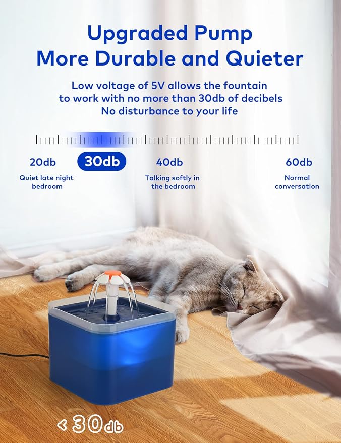 Cat Water Fountain Blue Flower: Cat Fountain Cute - 67oz/2L Small Pet Water - Image 4