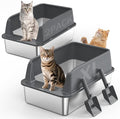 2PACK Stainless Steel Litter Box, Extra Large Litter Boxes by MIXJOY
