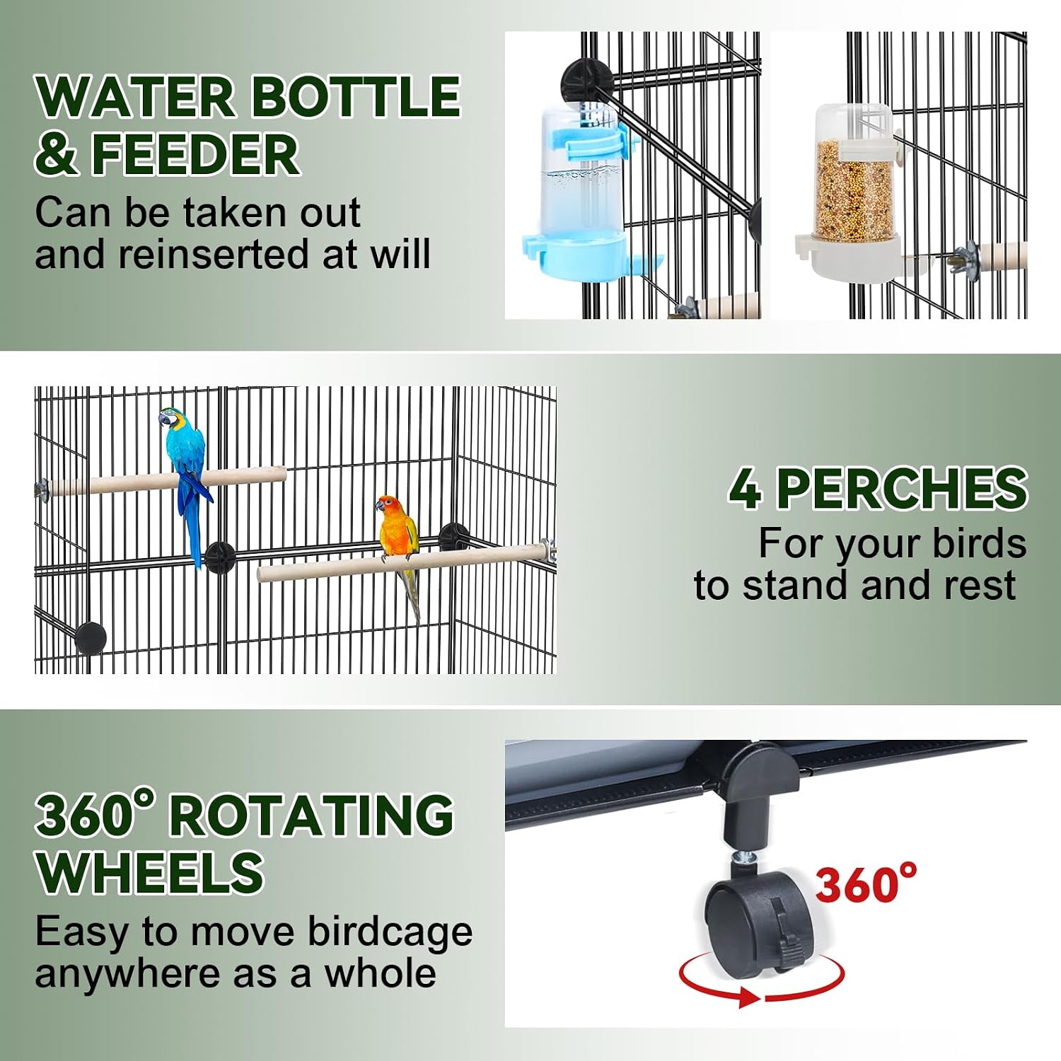 VISCOO 46-Inch Metal Bird Cage with Wooden Perches - GlobalHabitat Supply