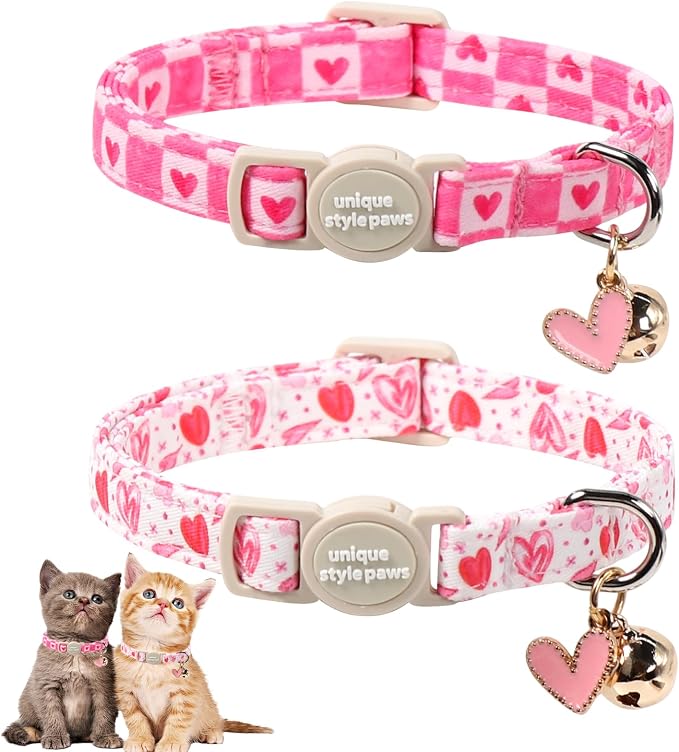 Unique Style Paws Pink Kitten Collars, Cute Valentine Cats Collar by Uniquestylepaws