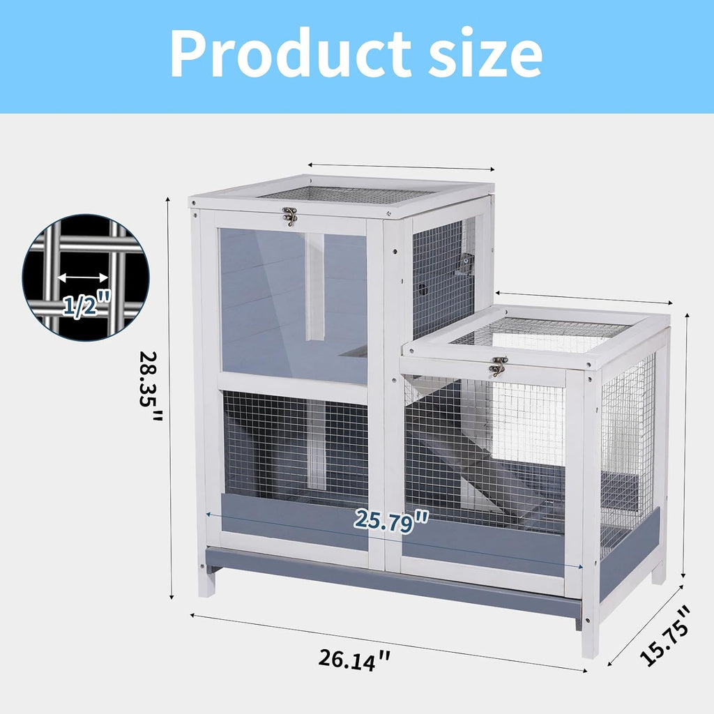 2-Story Wooden Guinea Pig Cage with Removable Tray and Ramp - GlobalHabitat Supply