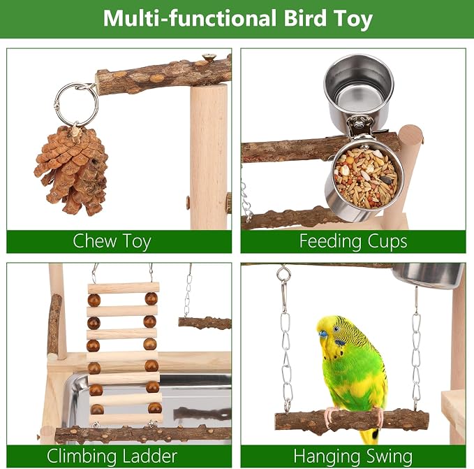 Wontee Bird Playground Wooden Bird Perch Stand Ladder Swing - Image 3