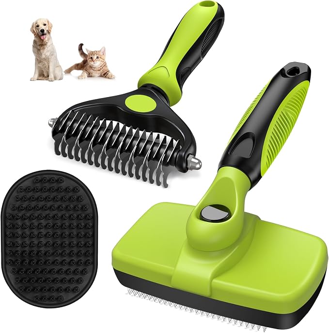 3PCS Self Cleaning Slicker Brush & Pet Grooming Rake & Bath Brush by Augwind