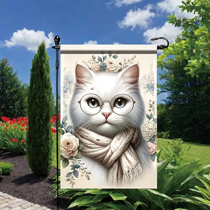 Cat Garden Flag 12x18 Inch Double Sided Outdoor Yard Banner White Cat - Image 6