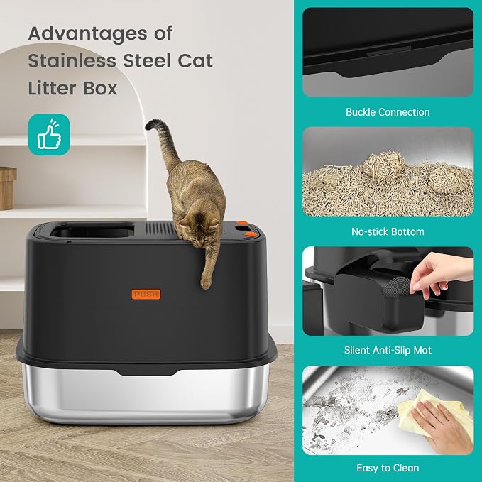 Enclosed Stainless Steel Cat Litter Box - Image 7