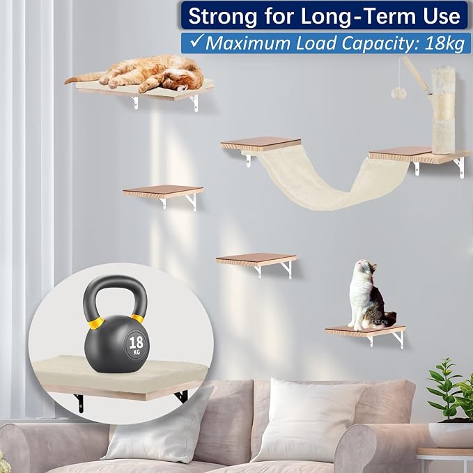 Cat Wall Shelves, Solid Wood Cat Wall Furniture Set, - Image 3