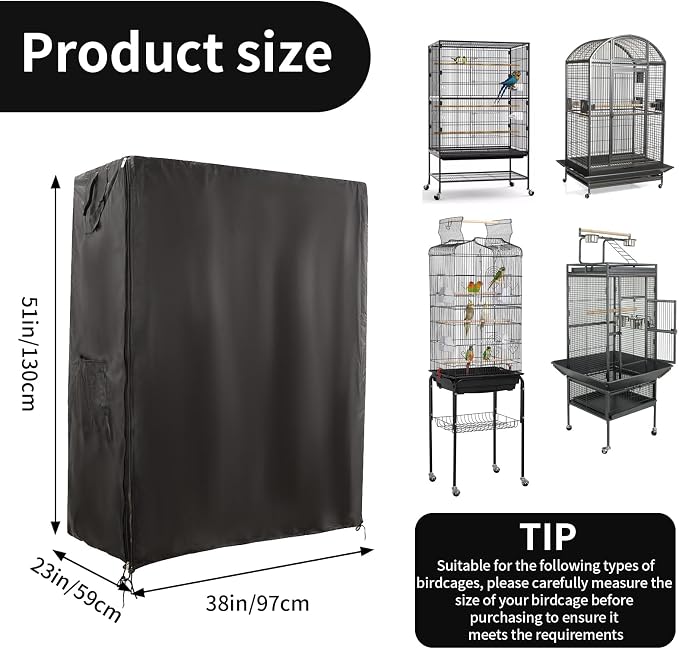 Bird Cage Covers for Night, 38”L×23”W×51”H, 420D Fabric Washable Waterproof - Image 5