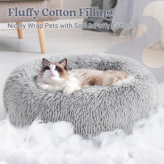 rabbitgoo Cat Beds for Indoor, 20 inches Machine Washable, Fluffy Round Pet Bed - Image 3