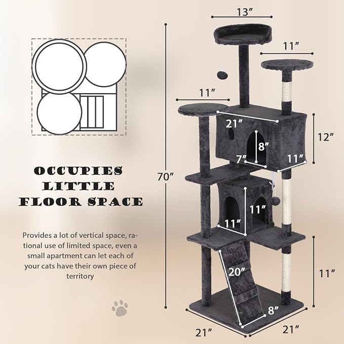 Heavy Duty Cat Tree Tower, Cat Condo, Hanging Ball, Light Grey - Image 6