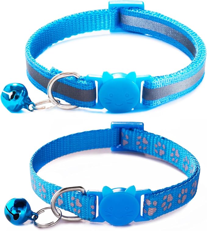 Breakaway Kitten Collar with Bells, Light Blue Break Away Cat Collar with Bells by YOUALSO