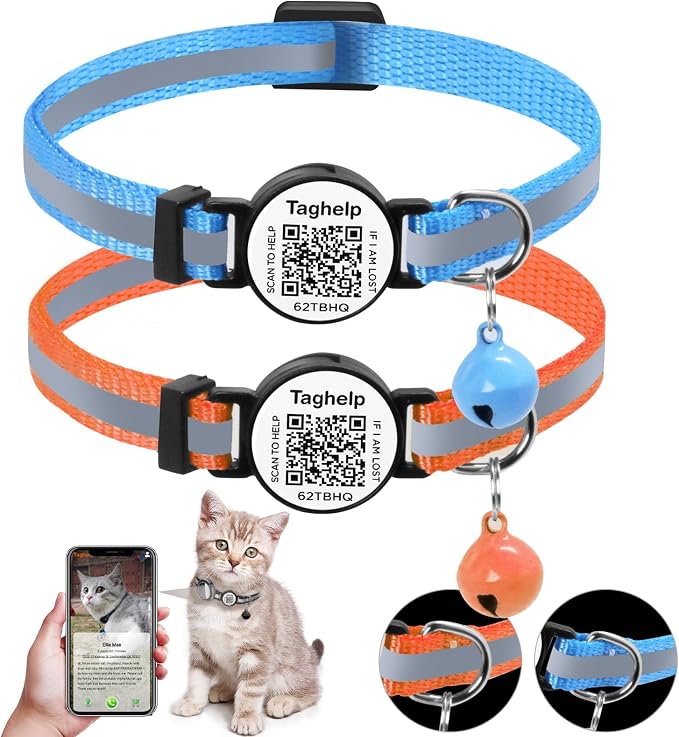 Smart QR Code Cat Collar 2-Pack, Breakaway Reflective Collar by Taghelp