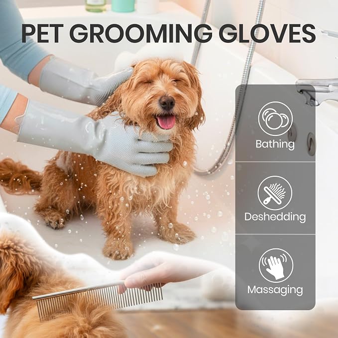 DELOMO Dog Washing Gloves with Comb: Soft and Gentle Silicone Pet Grooming - Image 2