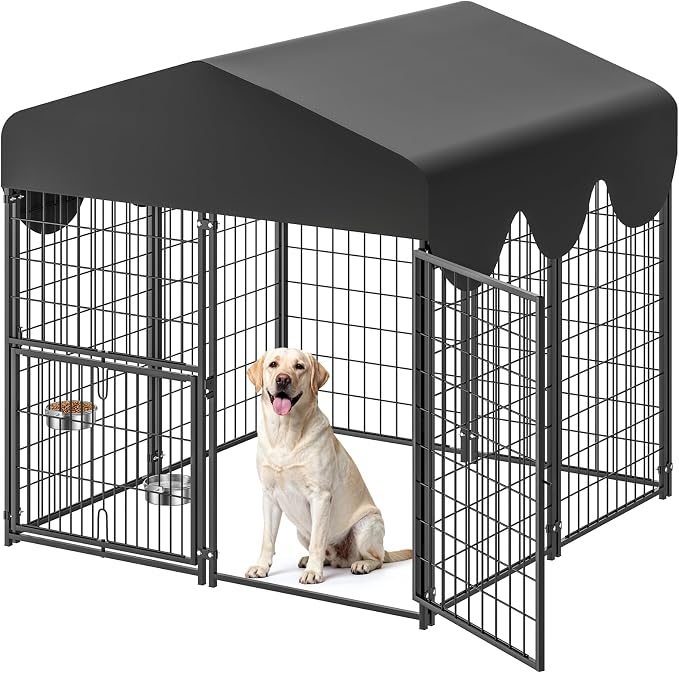 4x4x4.5ft Outdoor Dog Kennel, Metal Heavy Duty Dog Run by SuchownDiret