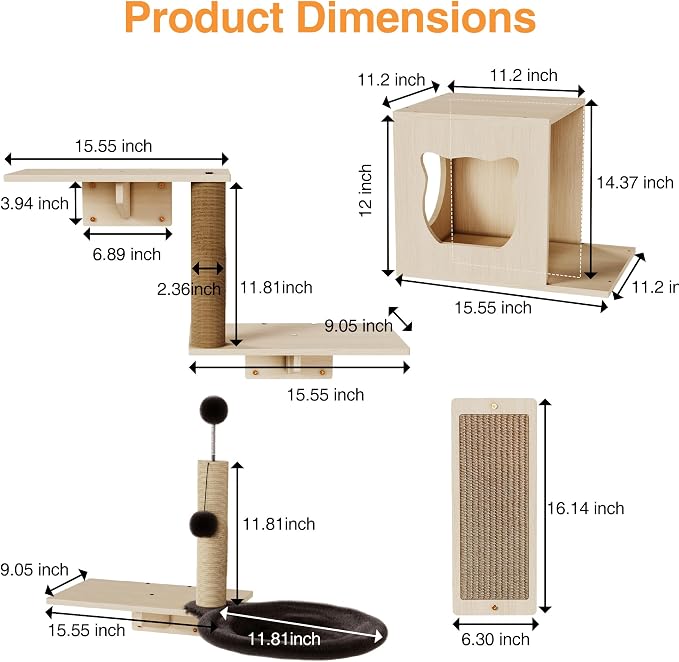 Cat Wall Shelves, Wooden Multi-Level Cat Climbing Furniture, Sisal Scratcher - Image 2
