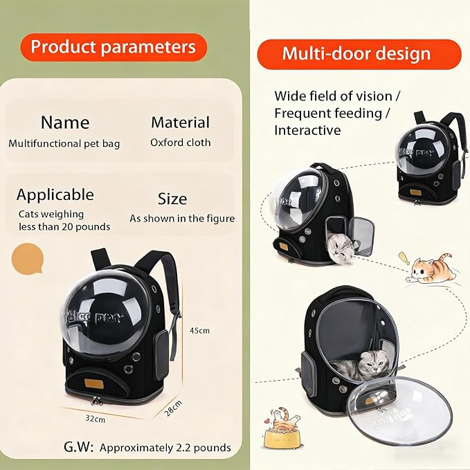 Cat Backpack Carrier, Breathable Pet Carrier Backpack Large Space Bubble - Image 2