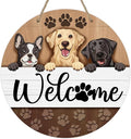 Deroro Welcome Dogs Front Door Sign, Paw Prints Wood Door Hanger Outdoor by DERORO