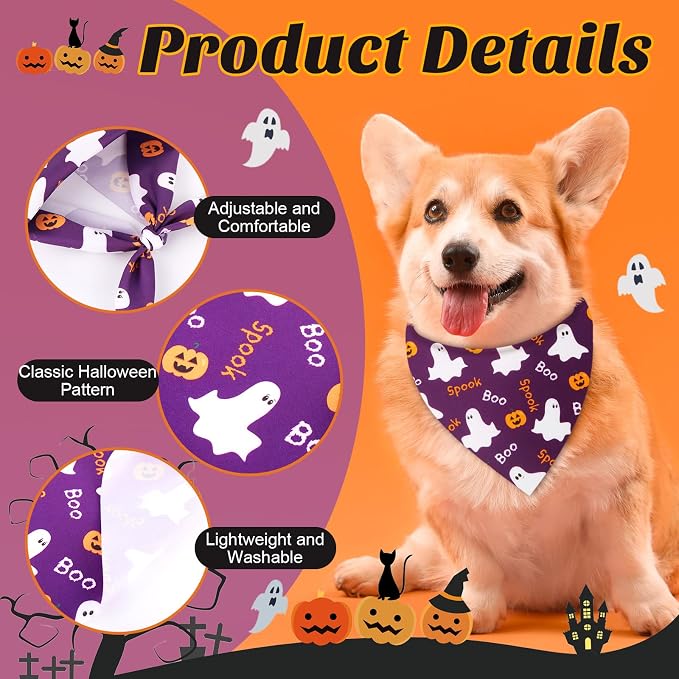 Sanwuta 50 Pcs Halloween Dog Bandanas and Collar Bow Ties Set 25 Bandanas Bulk - Image 5