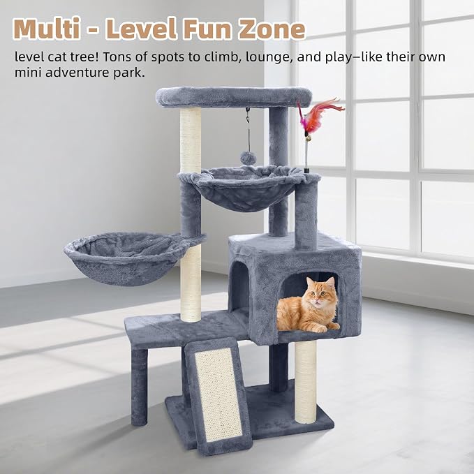 Cat Tree with Cat Condo and Two Hammocks, Cat Tree with Scratching Posts and - Image 4