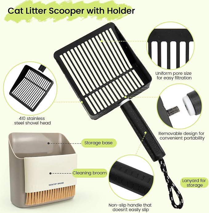 Metal Cat Litter Scooper with Holder, Stainless Steel Metal Litter Scoop - Image 3