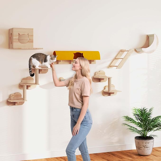 13-in-1 Cat Wall Shelves and Perches, Floating Cat Shelves, Solid Wood Wall - Image 8