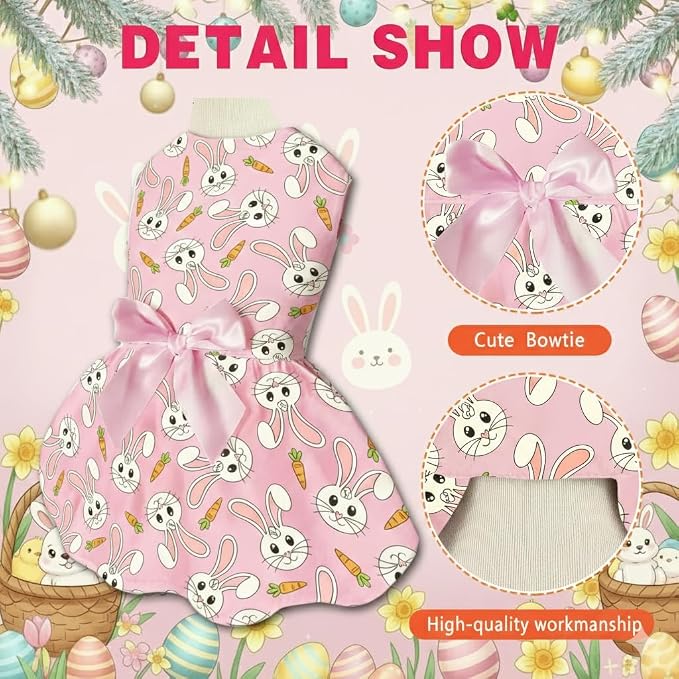 Easter Dog Dress with Pink Bunny Print, Cute Spring Pet Skirt - Image 3
