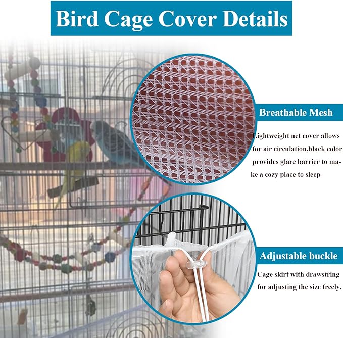 ASOCEA Large Bird Cage Seed Cather, Bird Cage Cover Adjustable Soft Airy Skirt - Image 4