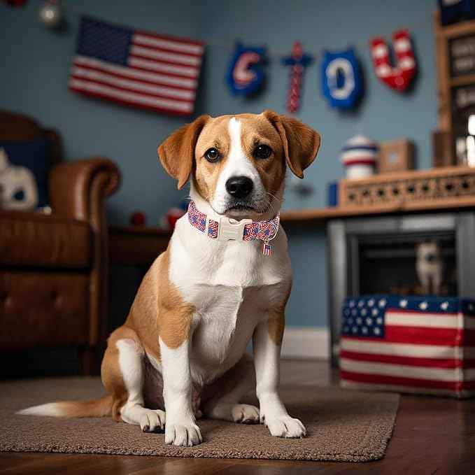 DOGWONG American Flag Dog Collar, Patriotic Independence Day Dog Collar Soft
