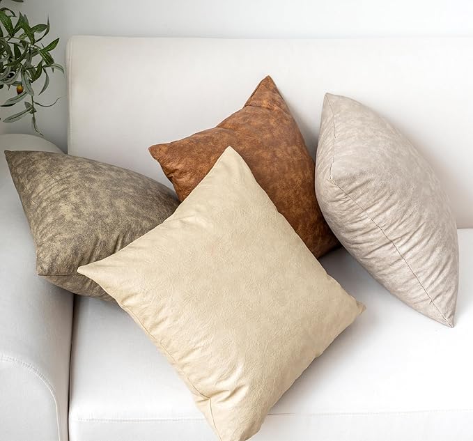 Pack of 2 Leather Throw Pillow Covers, Modern Boho Decorative Thickened - Image 6
