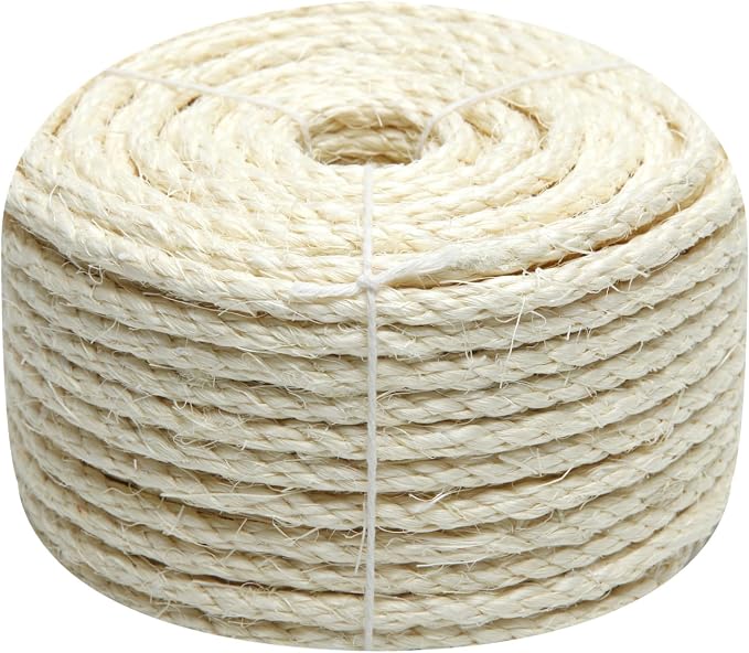Natural Sisal Rope 8mm 98-Feet for Cat Scratching Post Tree Tower Replacement by Juomid