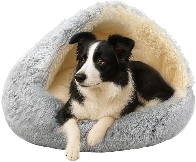ShinHye Round Plush Fluffy Hooded Cat Bed Cave, Cozy by ShinHye