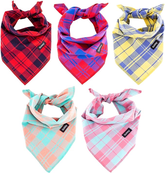 Dog Bandanas XLarge-5PCS Birthday Gift Puppy Bandana Vibrant Color Plaid by Gofshy