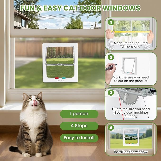 Cat Door for Window, 4 Locking Modes for Safety Cat Window Door, Fits 14"-28" - Image 7