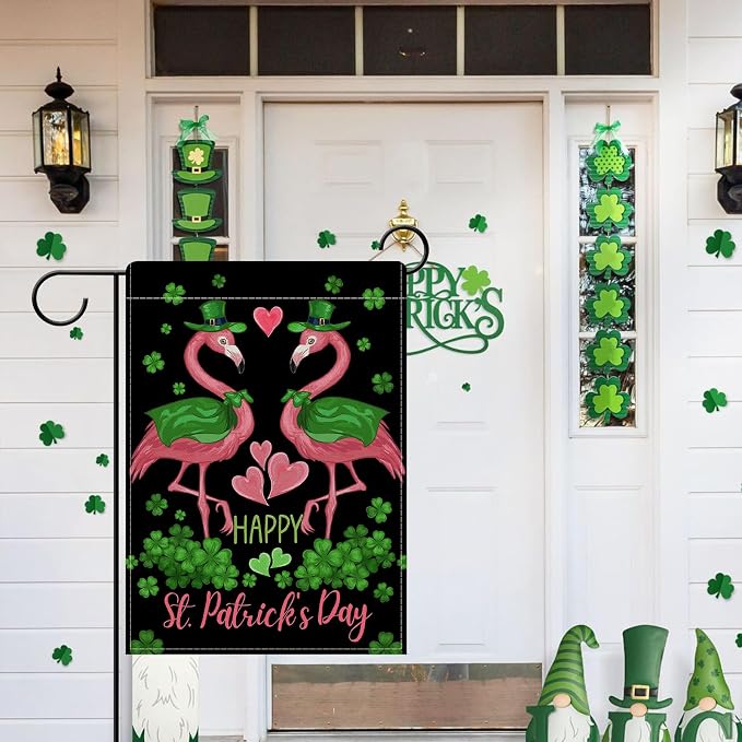 Dyrenson Happy St Patricks Day Flamingo Decorative Garden Flag, Lucky Shamrock - Image 6