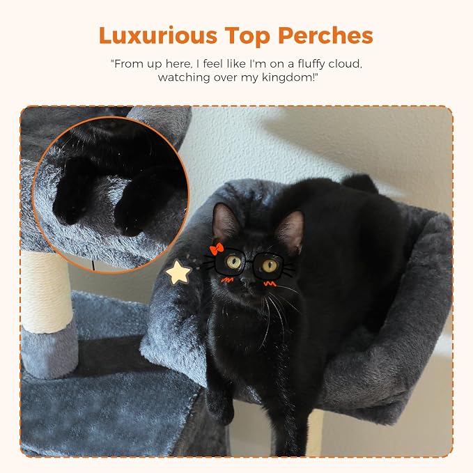70.8" Tall Cat Tree for Large Cats, 2 Top Perches, Big Condo, Large Hammock - Image 4