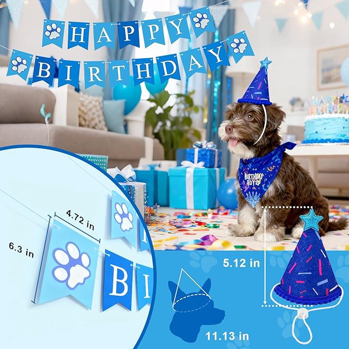 Dog Birthday Party Decorations, Adjustable Dog Bandana Set - Image 3