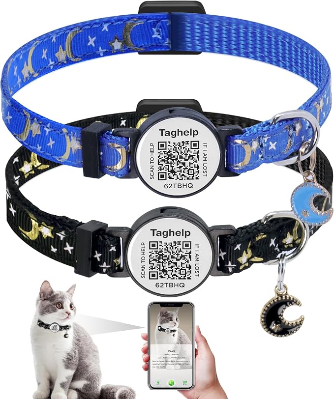 2 Pack Stars and Moon, Solid & Safe Safety Plaid Kitten Collars by Taghelp