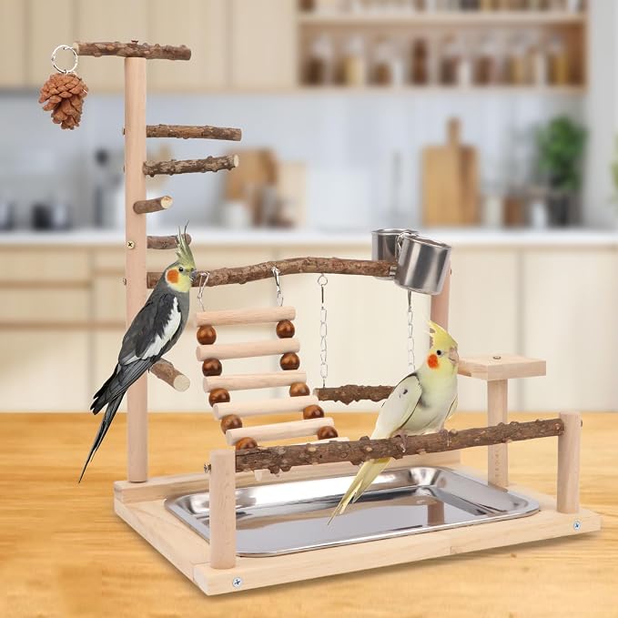 Wontee Bird Playground Wooden Bird Perch Stand Ladder Swing - Image 5