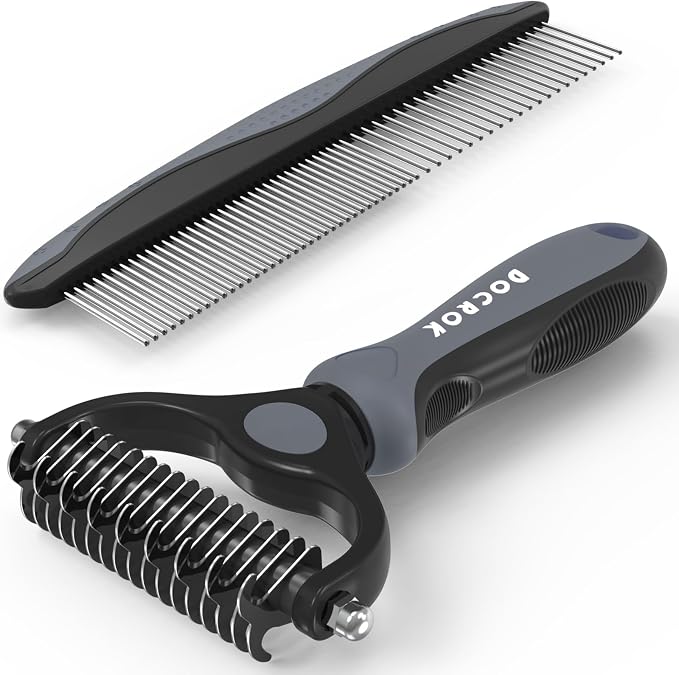 Pet Grooming Brush and Metal Comb Combo, Cat Brush Dog Brush by Docrok